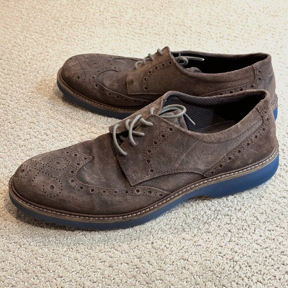 Ecco Oxford Shoe Brogue Wingtip Brown Suede Leather Classic EU 45 / US 11-11.5 - Picture 1 of 11